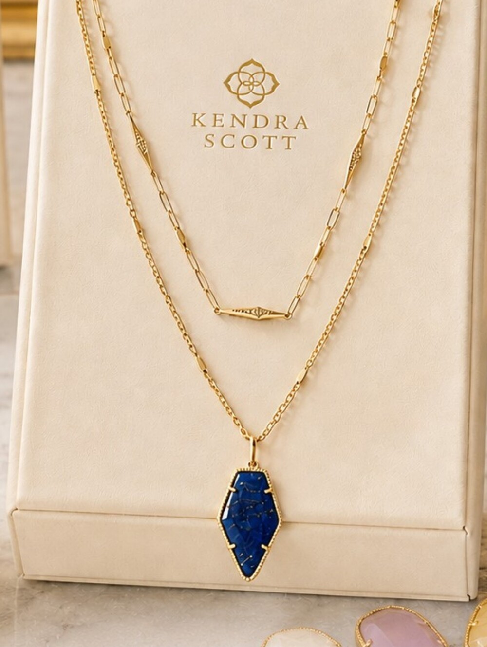 Kendra Scott Tessa Blue Lapis Layered Gold Necklace | Framed Multi Strand | EUC